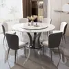 Mesa de comedor y sillas de lujo ligero con tablero de piedra brillante, juego de comedor moderno y minimalista de estilo italiano para uso doméstico, con bandeja giratoria y tablero redondo de piedra