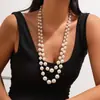 Collar Francés Apilado con Corazón de Perlas y Diamantes Completos, Elegante Collar Multicapa con Perlas de Imitación en Forma de Arroz, Joyería Transfronteriza Europea y Americana para Mujeres