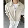 Chaqueta tipo camisa casual de otoño con caída y corte holgado, cuello de solapa, manga larga, versátil camisa de lino para hombre