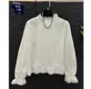 Camisa Dulce de Encaje con Cuello Redondo y Mangas Largas Estilo Coreano para Mujer, Nueva Colección Primavera Temprana 2026, Top Babydoll con Parches de Encaje