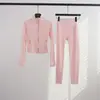[Em Estoque] Conjunto de Jaqueta Curta Ld e Calça Cropped, Moletom de Gola Alta, Jaqueta Esportiva para Yoga