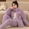Pijama de Invierno para Mujer de Coral Fleece Acolchado de Tres Capas con Forro de Polar Engrosado con Cremallera de Franela de Invierno Ropa de Casa