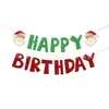 Feliz Cumpleaños guirnalda de purpurina tema navideño decoración de fiesta ambientación banner colorido