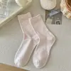 Calcetines de algodón puro cuadros blancos lazo estilo nuevo algodón de Xinjiang estilo académico ins cuadros blancos dulces calcetines de media pantorrilla