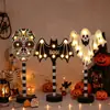 Lanterna de abóbora de Halloween Display de mesa Janela Placa de rua Lâmpada Cena Decoração Atmosfera Luminária de mesa Ornamento de madeira Adereço Luz decorativa