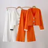 Traje de Diseño Europeo y Americano Transfronterizo con Puños de Botones de Diamante de Color Contrastante, Conjunto de Dos Piezas de Suéter Cardigan + Pantalones Rectos Ajustados