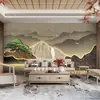 Rocalla de nuevo estilo chino 3D sala de té de oficina fondo con mural de dibujo de montaña tienda de masaje de pies pared de fondo agua corriente para hacer dinero papel tapiz