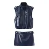 Conjunto Colete de Efeito Couro com Tiras Estilo Europeu e Americano 1255817 e Minissaia de Efeito Couro com Rebites 5427401