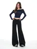 Pantalones de Traje Elásticos Negros para Mujer, Novedad Otoño Cintura Baja Simples Elegantes Casuales Con Caída Ajustados Versátiles Ligeramente Acampanados