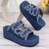 Sandalias de tela vaquera tipo slip-on de talla grande con hebilla para mujer, Nuevas pantuflas de suela gruesa para uso en exteriores Verano 2026