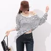 Roupas de Proteção Solar Laranja Infantil com Listras Color-Blocking Estilo Preguiçoso para Mulheres, Novo Verão, Caimento Solto, Emagrecedor, Top Casual Versátil.