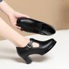 Una generación de tacones altos zapatos de boca profunda para mujer primavera y otoño tacón grueso cuero suave zapatos de madre zapatos de trabajo zapatos de pasarela para mujer