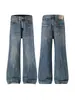 Calça Jeans Masculina Mu Qiu com Estampa de Raio Micro Flare Lavada Masculina Solta Toque de Luxo Retro Malandro Bonito Flare Calça Longa