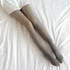 Calça Legging Cinza de Aeromoça de Tamanho Grande Transfronteiriça Outono e Inverno Feminina Falsa Translúcida com Forro de Lã Espessada Transparente Tudo-em-Um com Pernas Nuas