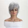 Peluca de pelo corto de comercio exterior de Europa y Estados Unidos para mujer, peluca de tocado de fibra química esponjosa de moda blanca plateada en stock, una generación de cabello