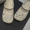 Zuecos de Flor con Perlas Estilo Xiaohongshu, Zapatos de Ballet con Lazo Sencillo, Hebilla de Zapato Desmontable DIY de Perlas