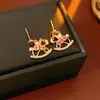 Pendientes Colgantes de Caballo Mecedora de Circonita Bañados en Oro Real, Pendientes de Moda, Exquisitos, Versátiles, Fábrica de Pendientes de Nicho de Gama Alta