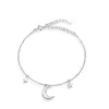 Pulsera de Plata de Ley S925 con Estrella y Luna para Mujer, Pulsera de Concha de Estilo de Moda de Alta Gama, Accesorio de Joyería para el Día de San Valentín