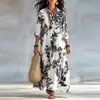 Comercio Exterior Transfronterizo Ropa de Mujer Europea y Americana Nuevo Estilo Casual Manga Larga Solapa Larga Estampado Bohemio Vestido