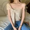Chaleco Estilo Chica Caliente Ropa Exterior para Mujer Sexy Tirante Pequeño Corto Tejido Hombro Inclinado Top