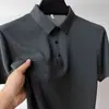 Nova Camisa Polo Masculina de Seda Gelada de Verão Manga Curta Gola Lapela Respirável Refrescante Casual de Negócios Cor Sólida Jacquard Top