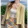 Cardigan Tricotado de Manga Longa Refrescante e Protetor Solar para Mulheres, Tendência de Verão Novo Cor Sólida Estilo Curto Peça de Roupa para Ar Condicionado Top