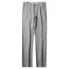 Calça Masculina de Linho 100% Verão Fina Cinza Claro Respirável Clássica Versátil High-End Business Reta Solta Casual