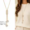 Cadena para Suéter de Collar Largo Geométrico, Accesorio de Lujo de Alta Gama, Versátil y de Moda, Colgante de Perla para Otoño e Invierno