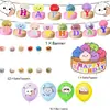 Juguete Blandito para Aliviar el Estrés, Set de Decoración para Fiesta de Cumpleaños Infantil, Pancarta de Dibujos Animados, Globos, Tela de Fondo, Topper para Pastel