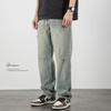 Outono Nova marca de jeans rasgado moda masculina solto reto perna larga plus size lavado americano casual raspando calças