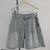 Shorts de Mezclilla de Cintura Alta para Mujer, Estilo Delgado de Verano, Nuevo Modelo 2026, Corte Holgado, Adelgazante, Petite, Shorts de Pierna Ancha de Longitud Media