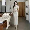 Vestido Qipao Negro Nuevo Estilo Chino para Mujer, Vestido Largo Transparente de Malla Ajustado, Estilo Nacional Modernizado, Vestido Sexy Estilo Puro Deseo