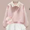 Sudadera con capucha para niños grandes, estilo coreano, color Dopamine Sweet, lazo, cuello polo, conjunto de dos piezas para niñas, primavera y otoño