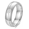 Anillo de Acero Inoxidable de 6 mm con Borde Biselado Simple y Elegante con un Solo Diamante, Mejor Vendido Transfronterizo Europeo y Americano en Amazon, Venta al por Mayor