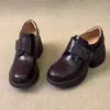 Zapatos de Cuero Retro Estilo Británico Redondos Pequeños con Suela Gruesa para Aumentar Altura con Cierres de Velcro, Zapatos Planos para Viajar, Mocasines de Tacón Grueso para Mujer