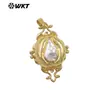 Wt-Jp448 Pingente Estilo Palácio Retrô Cruz Pequena Gota d'Água Pérola de Água Doce Natural Renda Banhado a Ouro 18K
