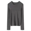Suéter de punto de una sola pieza, sin costuras, cuello redondo para mujer, hecho de lana pura hilada fina Yangzi, adecuado como capa base, lavable a máquina