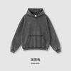 Roupas Masculinas da Moda Primavera 2026 High Street 410g Moletom com Capuz Lavado Borda Desfiada Vibe Tingido com Cera Solto Unissex Hoodie