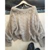 Suéter Básico de Punto Hueco Gris Transfronterizo para Mujer Principios de Otoño Delgado Suave Sedoso Casual Perezoso de Mohair