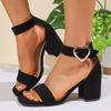 Sandalias de Tacón Grueso con Punta Cuadrada de Tacón Medio para Mujer 2026 Comercio Exterior, Nuevo Estilo de Verano, Sandalias de Espalda Cerrada Talla Grande, Sandalias de Talla Grande Europeas y Americanas