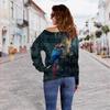 Top transfronterizo con estampado de loro 3D Ropa nueva europea y americana para mujer Suéter off-shoulder para mujer Top off-shoulder para mujer Camiseta básica Mujer