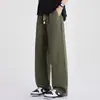 Moda Masculina Fengshe / Novidade Primavera 2026 Calças Longas Masculinas de Algodão Puro Totalmente Elástico, Corte Reto Largo, Estilo Americano Casual
