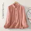 Foto Real de Camisa de Gasa de Algodón de Doble Capa, Holgada, Rejuvenecedora, de Manga Larga para Mujer, Nueva Moda Elegante de Principios de Otoño 2025