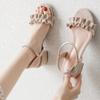 Sandalias para Mujer Verano 2022 Nuevo Estilo Tacón Medio Tacón Grueso Versátil Hebilla de Una Línea Zapatos de Mujer Estilo Hada con Falda Moda Zapatos de Mujer