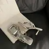 Dos formas de llevar un zapato~Sandalias de tacón alto tipo chancla de una sola tira de cuero suave y cómodo para mujer, sandalias retro francesas de tacón grueso con talón descubierto, color marrón