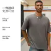 Camiseta de manga corta estilo americano, pesada, con hombros caídos, estampado gráfico, doble costura, marca de moda, top casual holgado para exterior