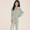 Pijamas de algodão feminino Outono Nova lapela de manga comprida home wear confortável plus size home wear terno exterior vestir pijamas de algodão
