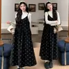 Mujeres Embarazadas Otoño Invierno Holgado Nuevo Estilo Coreano Dulce Floral Lana Flor Chaleco Vestido Capa Base Suéter de Punto Dulce Conjunto