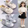 Zapatos pequeños de cuero para niños 2026 nuevo estilo versátiles huecos transpirables Mary Jane zapatos de vestir suela blanda zapatos de princesa tejidos para niña