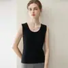 Chaleco de cachemira 100% puro para mujer con cuello en U, sin mangas, nuevo estilo otoño e invierno, camiseta básica de punto liso simple, moderno